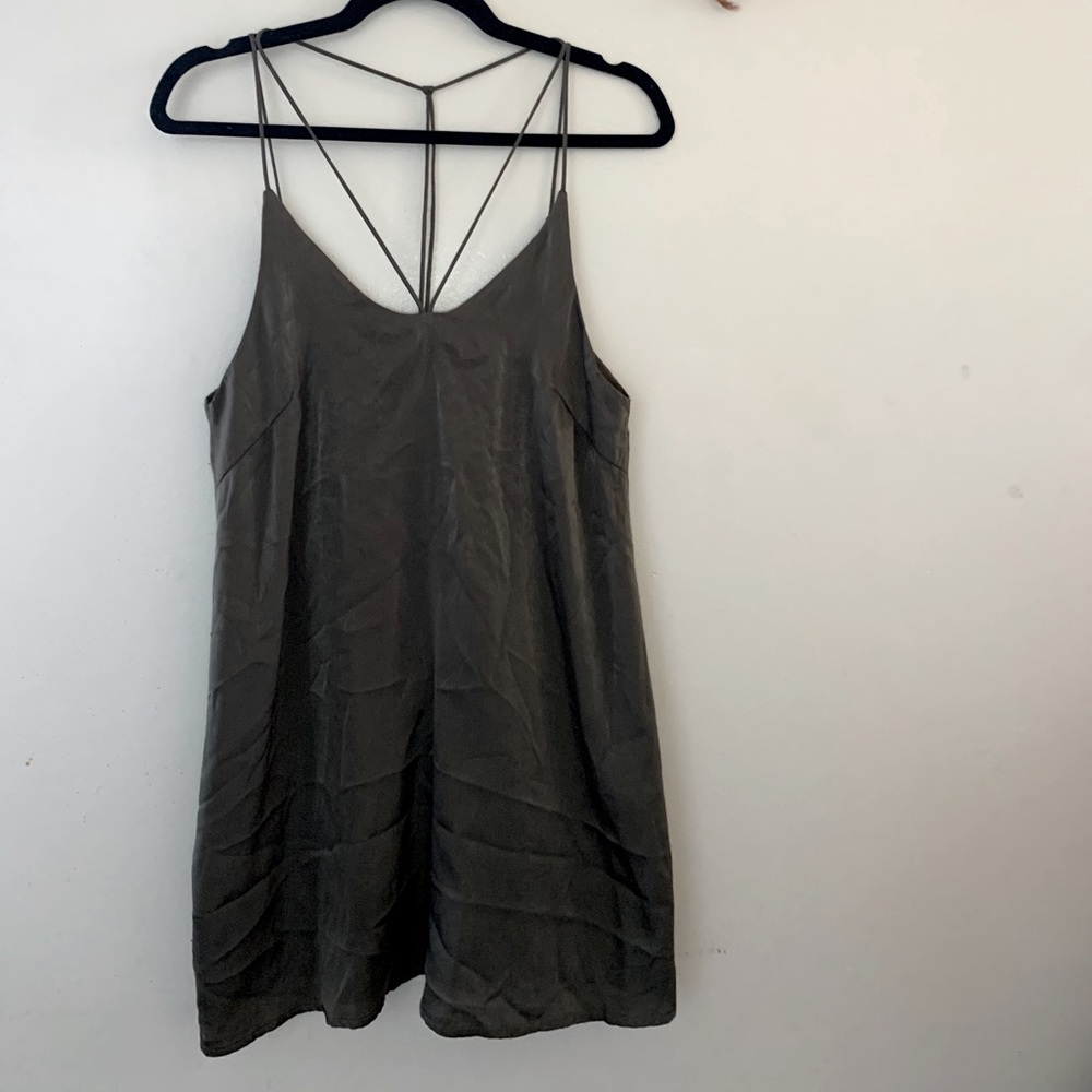 Olive green caged satin slip dress